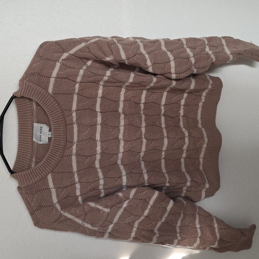 Pink Rose Women's Taupe Cable Knit Sweater